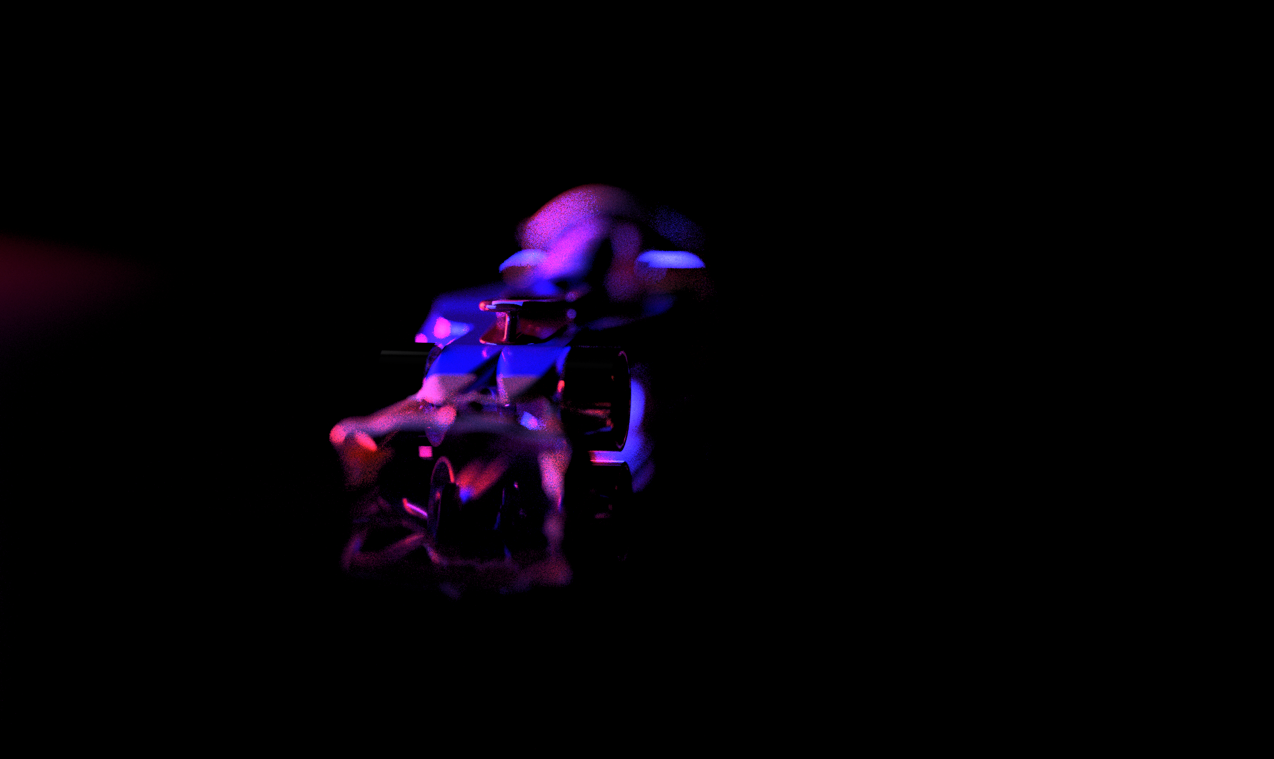Griffin Racing car illuminated in blue and red light